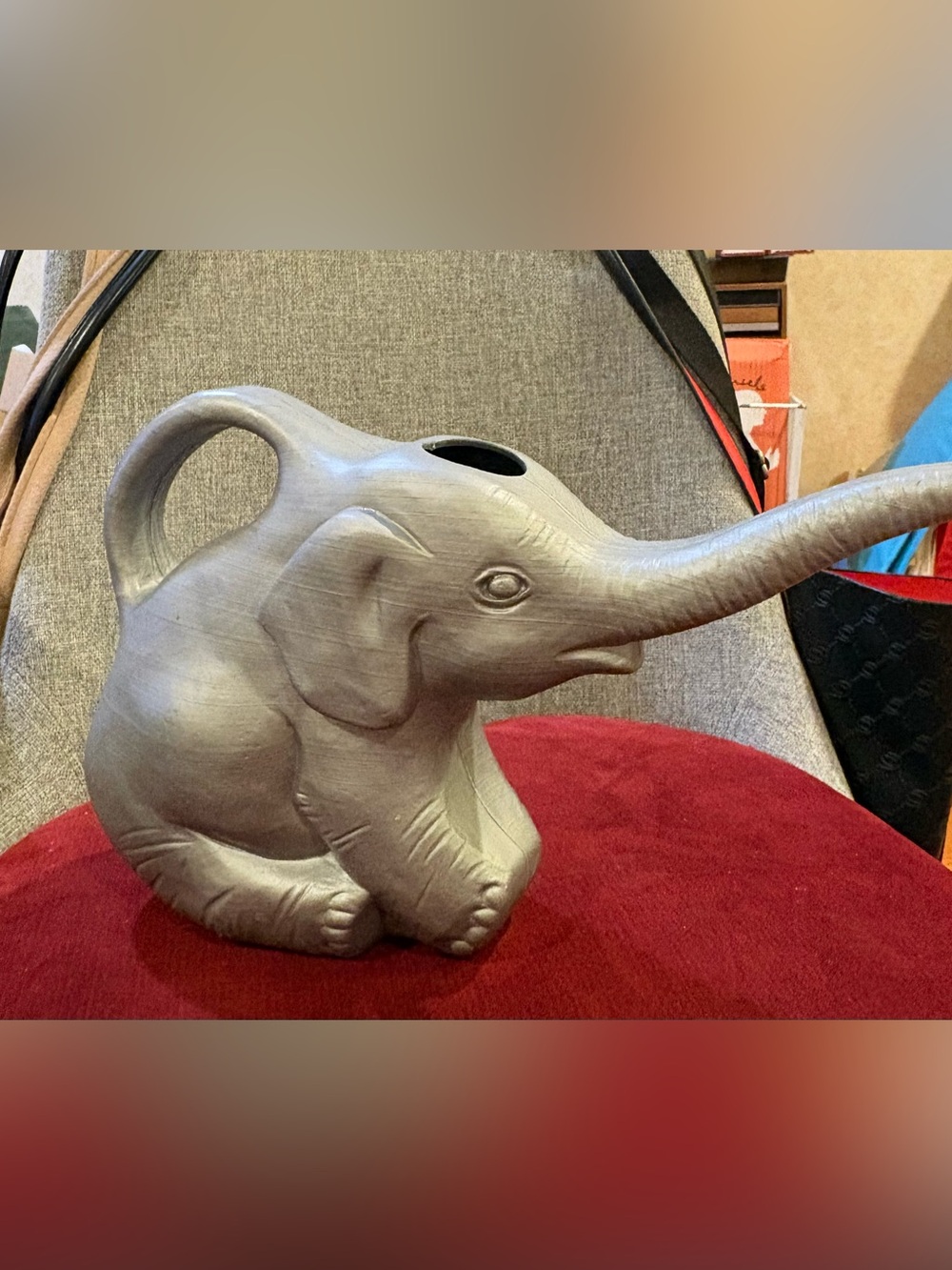 Pre Owned Gray Elephant Watering Can-7”x8”